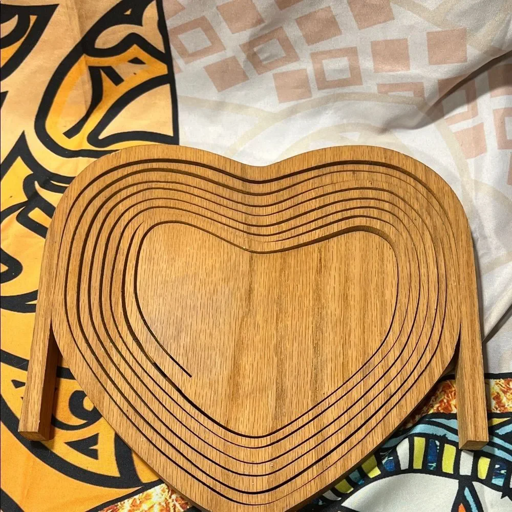 Heart-Shaped Wooden Basket - Signed by John Heim 1994